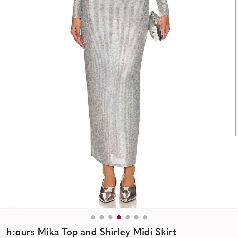 h:ours Metallic Silver Pencil Skirt